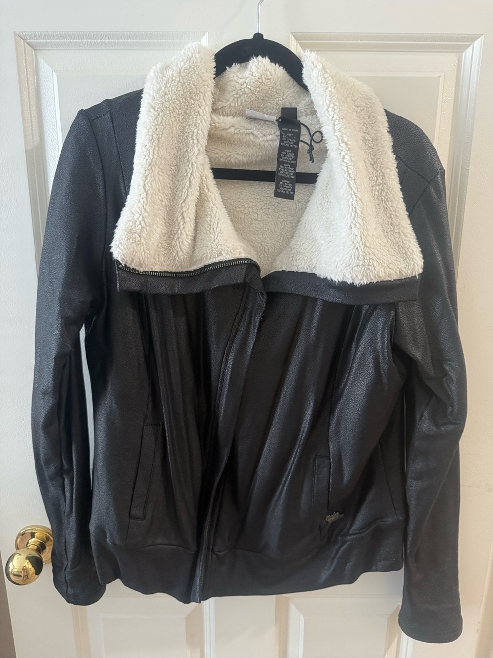Harley-Davidson BlingWomen’s Black Faux Leather Jacket with Cream Sherpa Lining